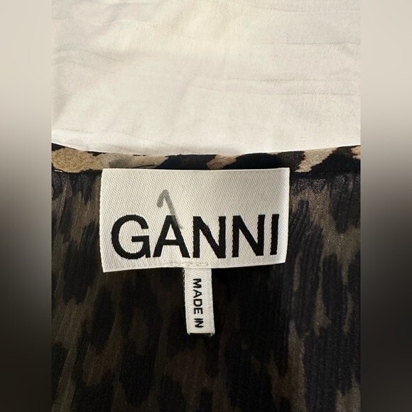 GANNI Georgette Pleated Leopard-Print Blouson Sleeve Blouse Size 34/2 US - Picture 12 of 16